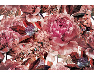 Fototapete eines Gemäldes mit Blumen in Rot, künstlerisch und bunt.