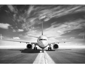 Schwarz-Weiß-Fototapete eines Flugzeugs, stilvoll und zeitlos.