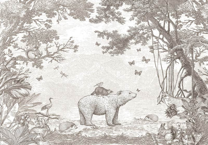 Waldtiere Tapete | Taupe