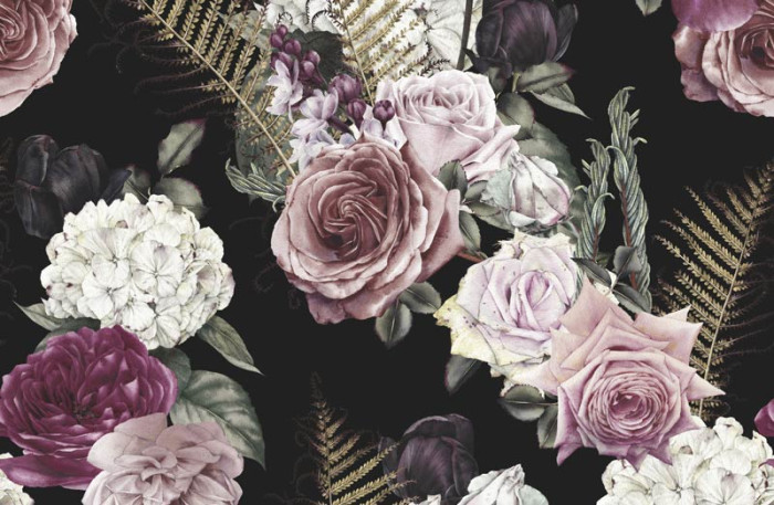 Vintage Rosen und Blumen Fototapete